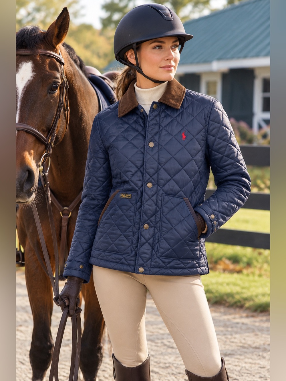 Polo by Ralph Lauren Navy Quilted Barn Chore Jacket with Brown Corduroy Collar